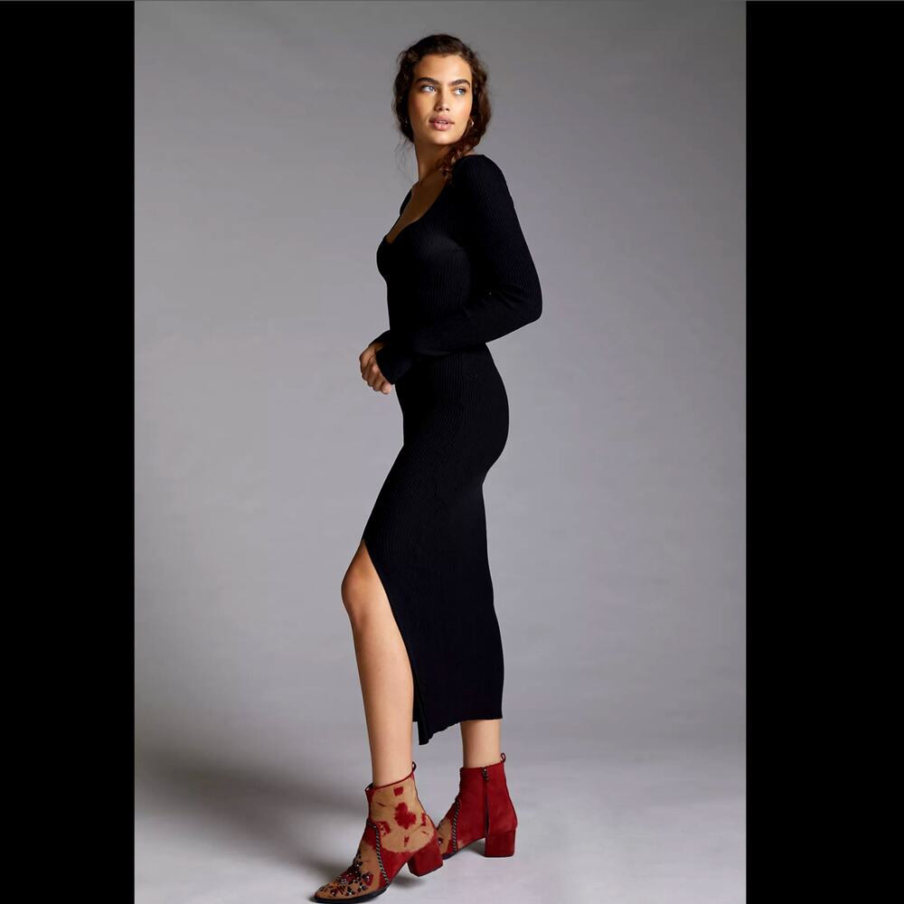 Anthropologie Black Knit Long Sleeve Maxi Dress - New Small